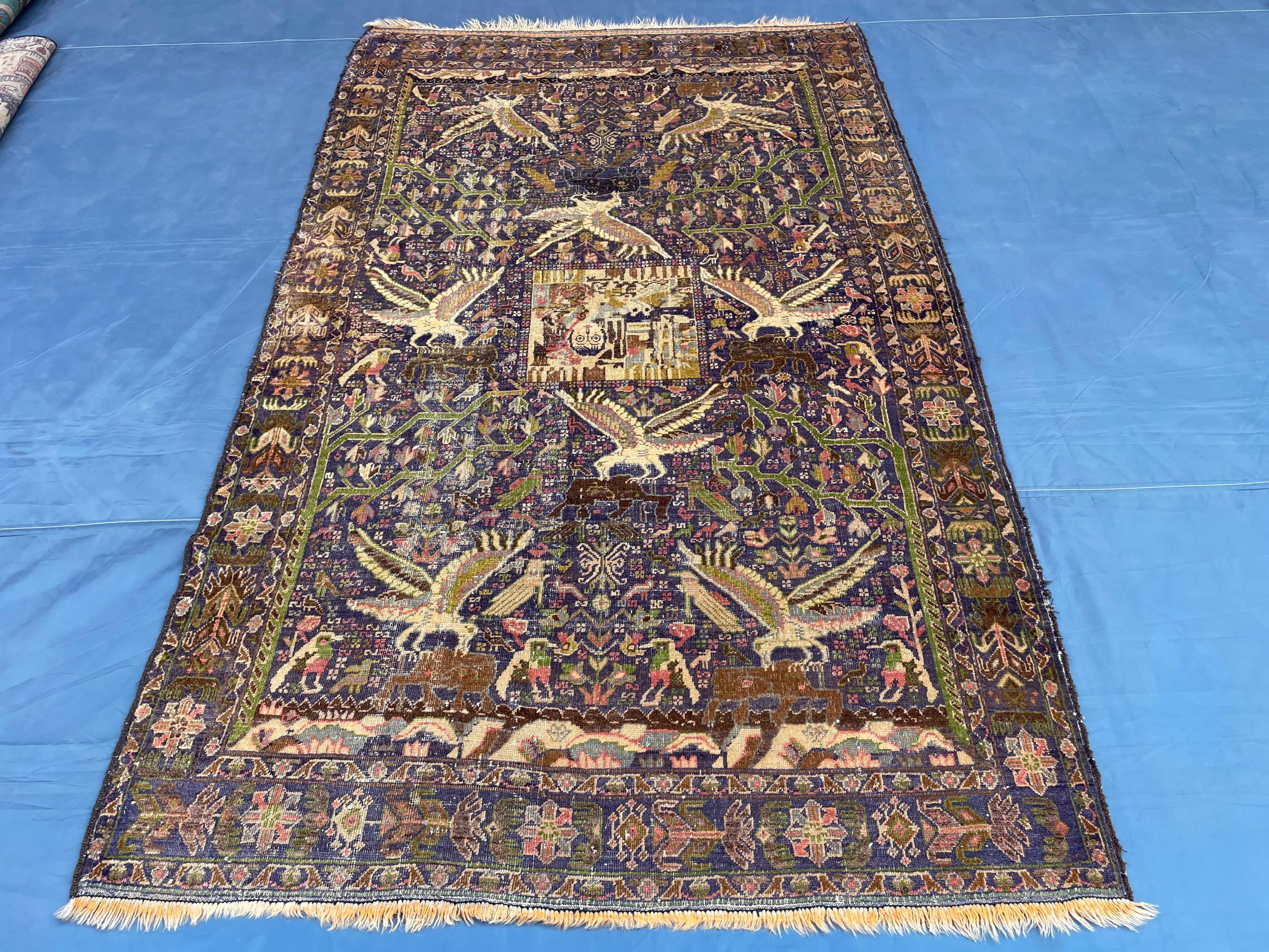 1920s Antique 4x7 ft Handwoven Wool Rug, Afghan Vintage Collectible Carpet