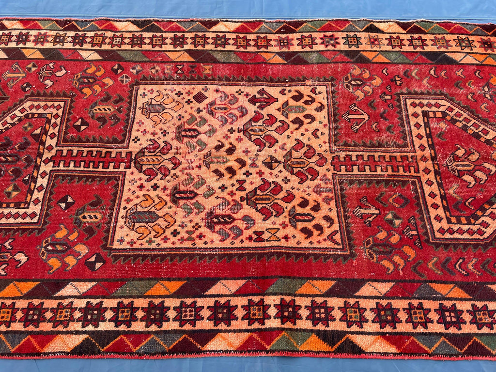 4x9 Rustic Red Vintage Handwoven Wool Rug, Carpet for Farmhouse