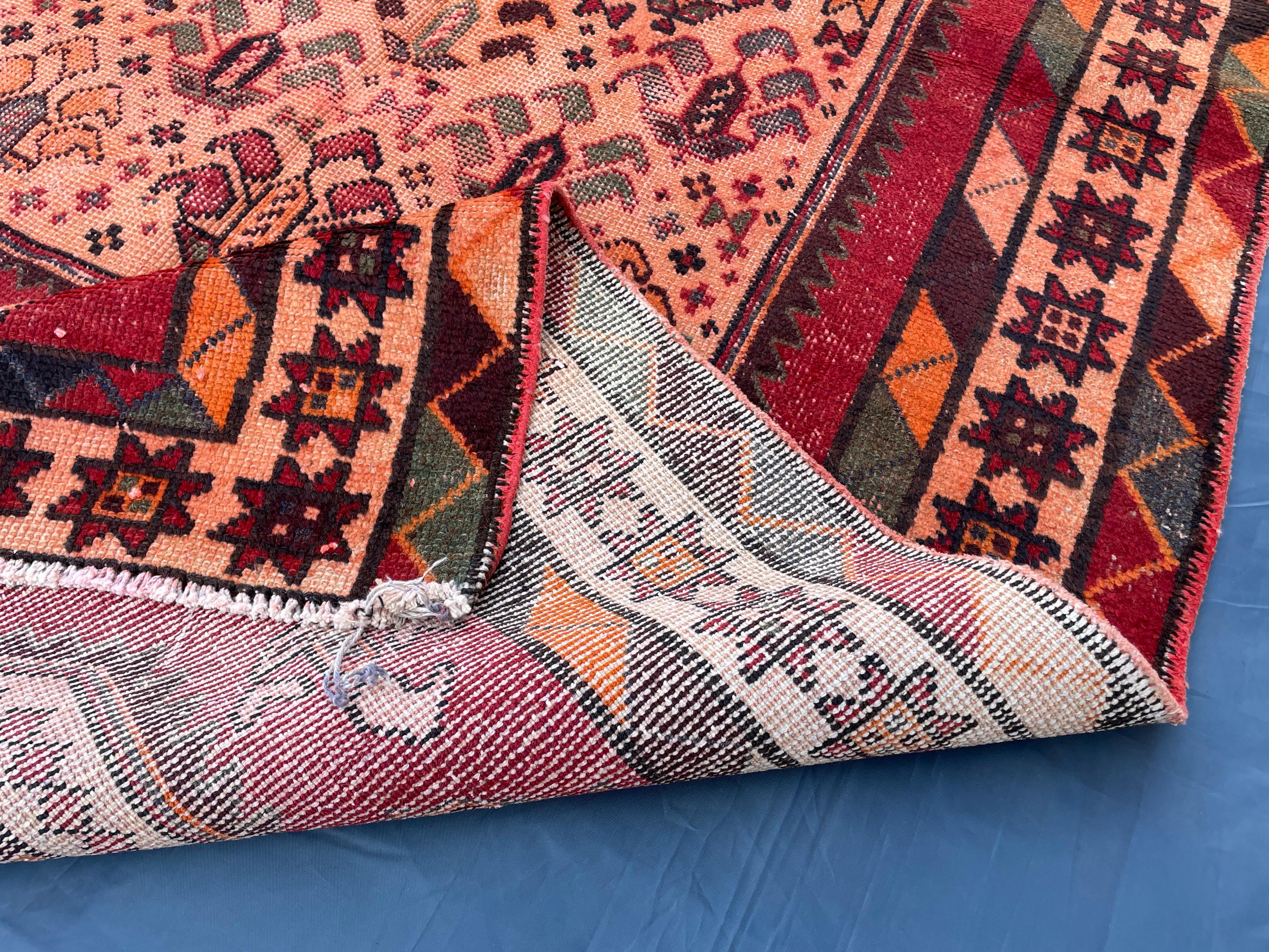 4x9 Rustic Red Vintage Handwoven Wool Rug, Carpet for Farmhouse