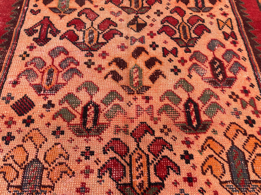 4x9 Rustic Red Vintage Handwoven Wool Rug, Carpet for Farmhouse