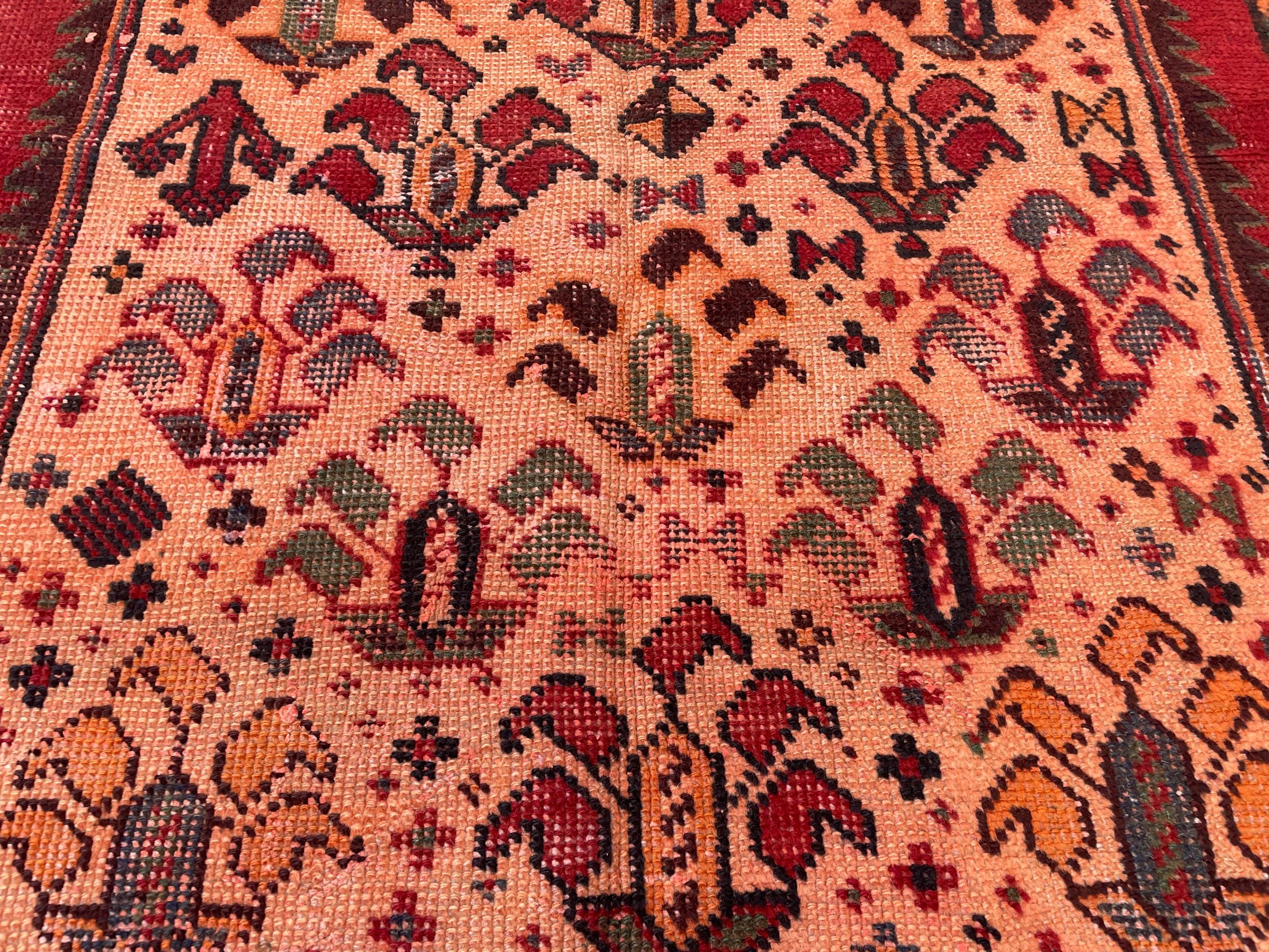 4x9 Rustic Red Vintage Handwoven Wool Rug, Carpet for Farmhouse