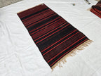 Antique Black Red Striped Kilim 3×6 ft – Handwoven Tribal Wool Runner, Vintage Flatweave Rug