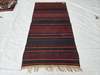 Antique Black Red Striped Kilim 3×6 ft – Handwoven Tribal Wool Runner, Vintage Flatweave Rug