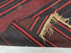 Antique Black Red Striped Kilim 3×6 ft – Handwoven Tribal Wool Runner, Vintage Flatweave Rug