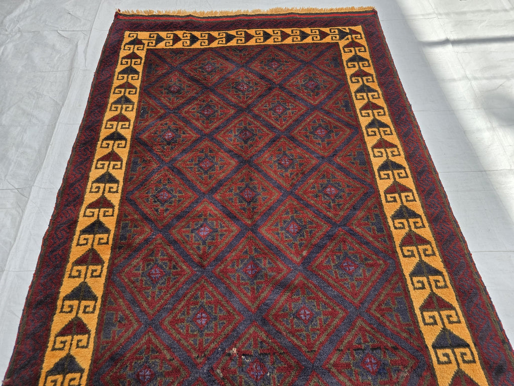 5x8 Ft Soft High Pile Antique Style Rug, Burgundy Tribal Geometric Area Carpet