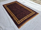 5x8 Ft Soft High Pile Antique Style Rug, Burgundy Tribal Geometric Area Carpet