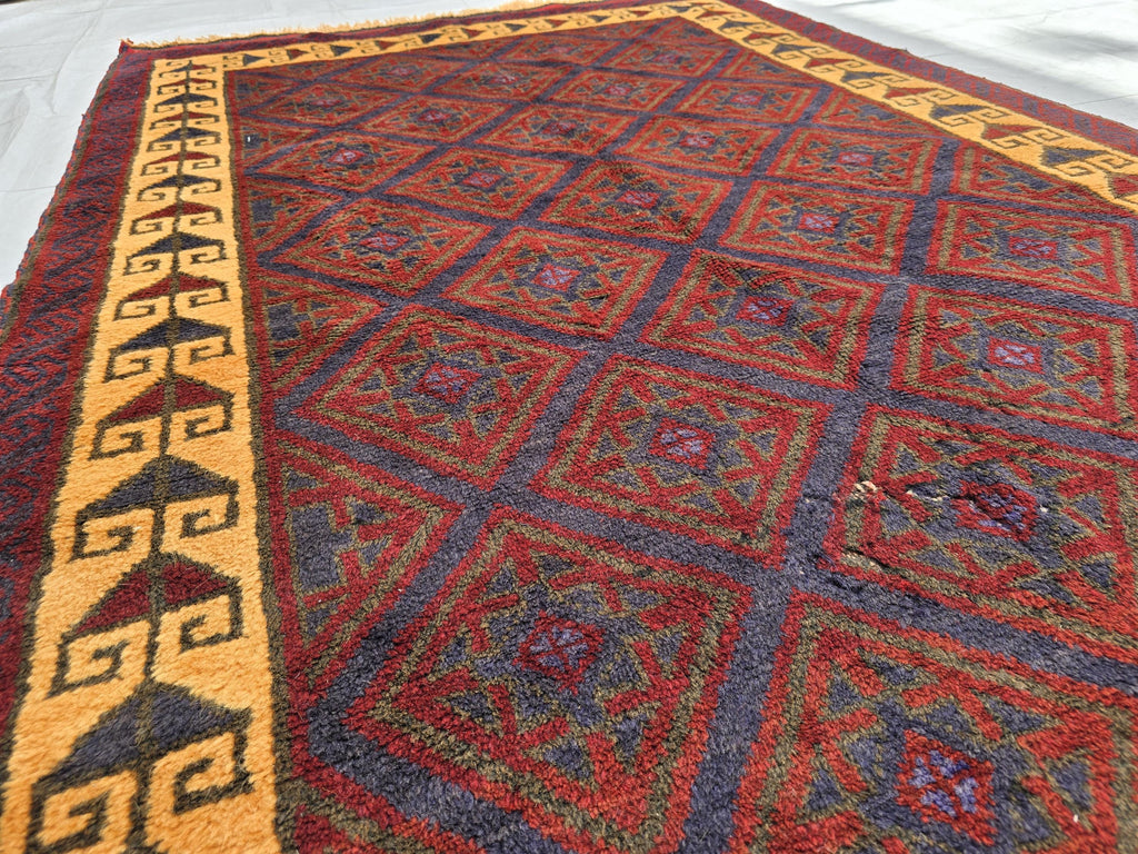 5x8 Ft Soft High Pile Antique Style Rug, Burgundy Tribal Geometric Area Carpet