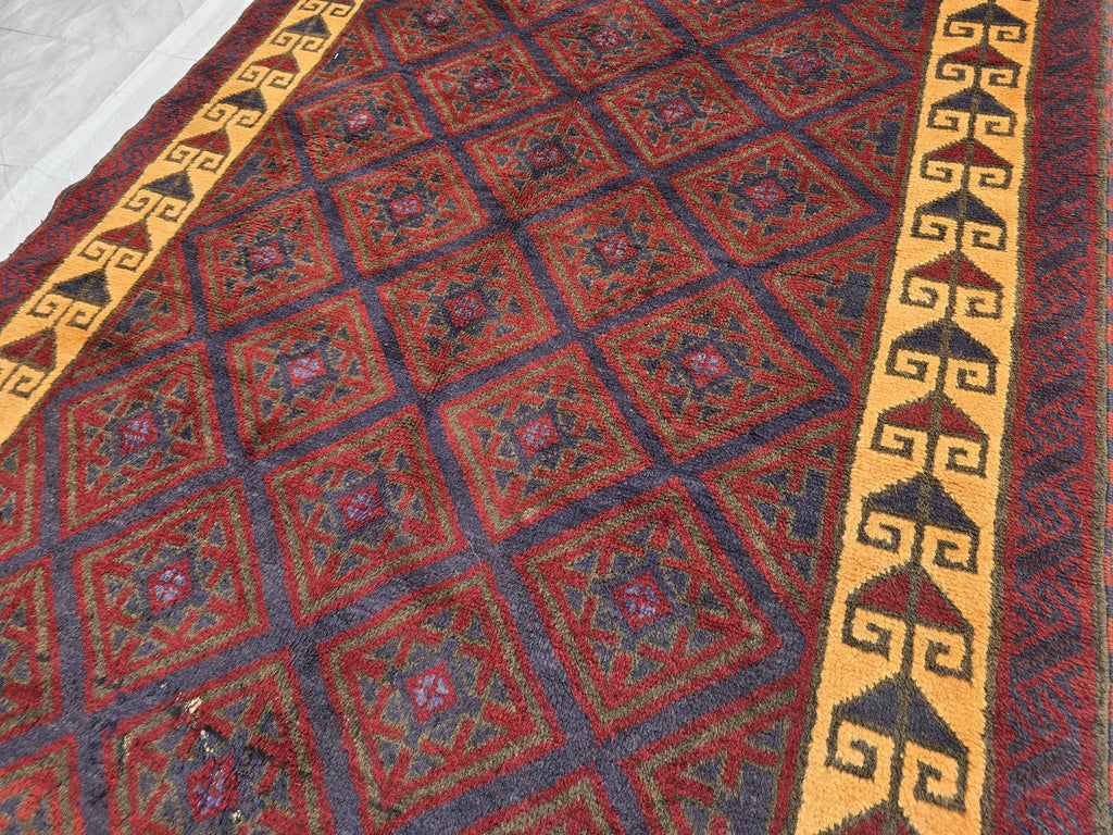5x8 Ft Soft High Pile Antique Style Rug, Burgundy Tribal Geometric Area Carpet