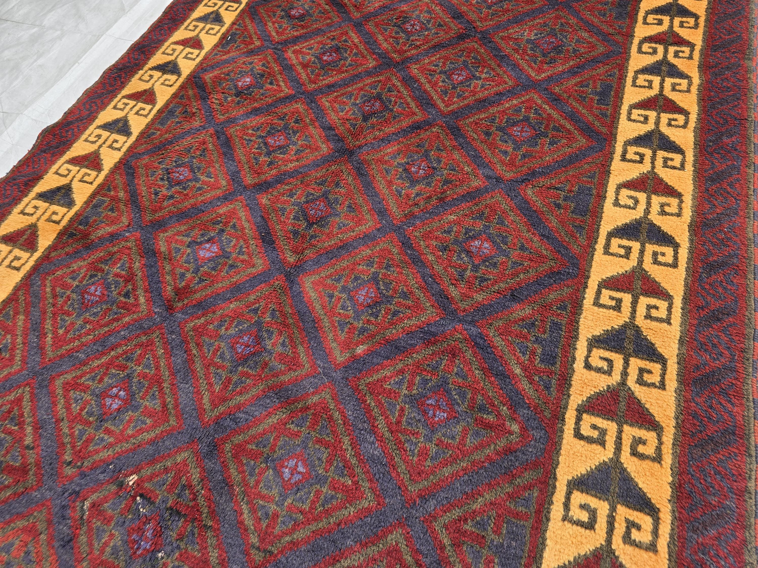 5x8 Ft Soft High Pile Antique Style Rug, Burgundy Tribal Geometric Area Carpet