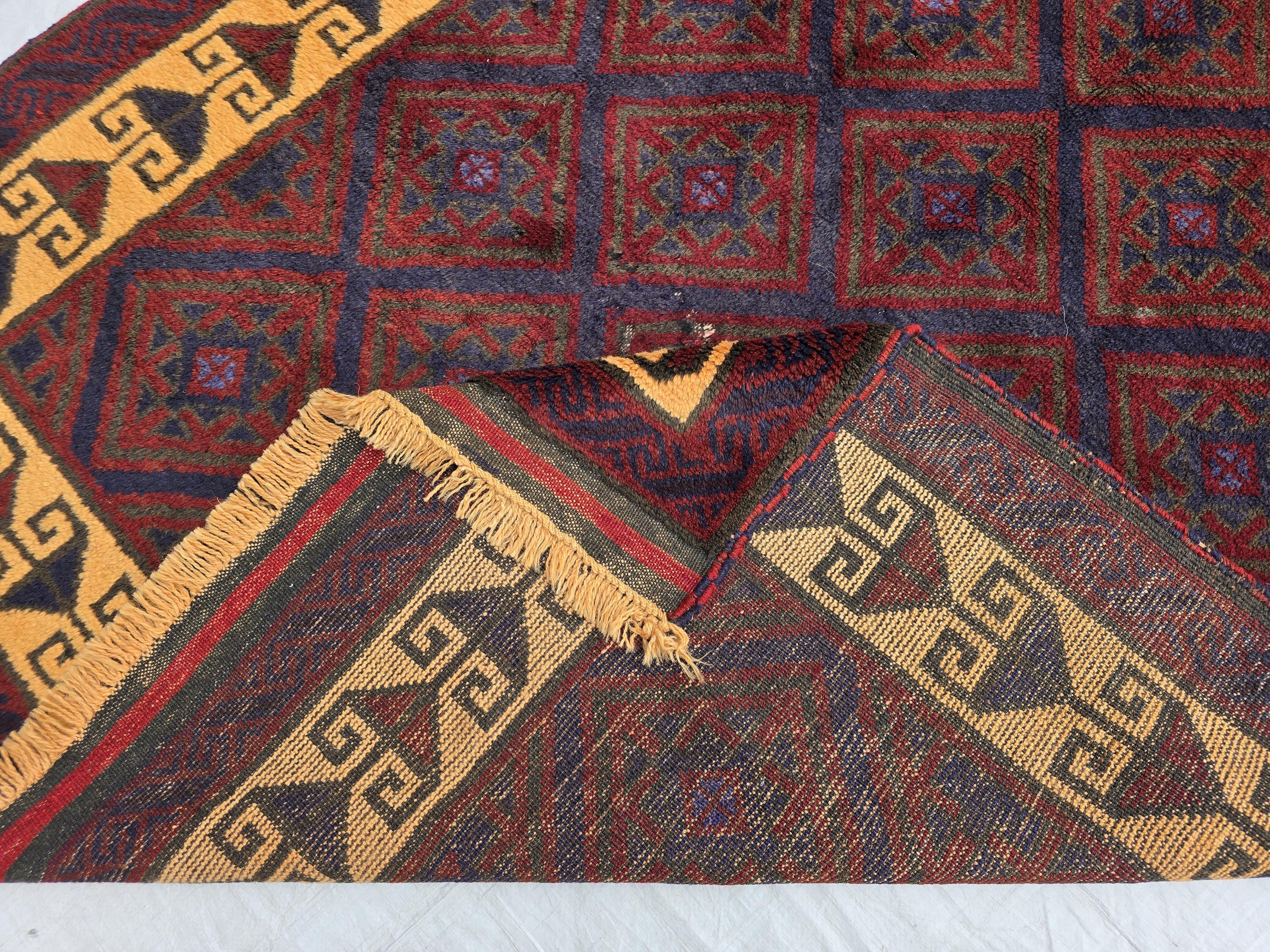 5x8 Ft Soft High Pile Antique Style Rug, Burgundy Tribal Geometric Area Carpet