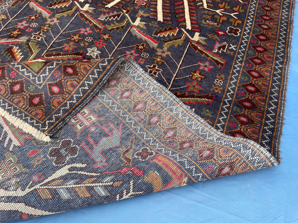 3.7x6.5 ft Tree of Life Handmade Afghan Wool Area Rug, Boho Bedroom Decor