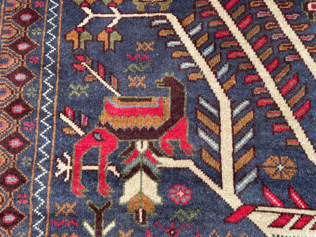 3.7x6.5 ft Tree of Life Handmade Afghan Wool Area Rug, Boho Bedroom Decor