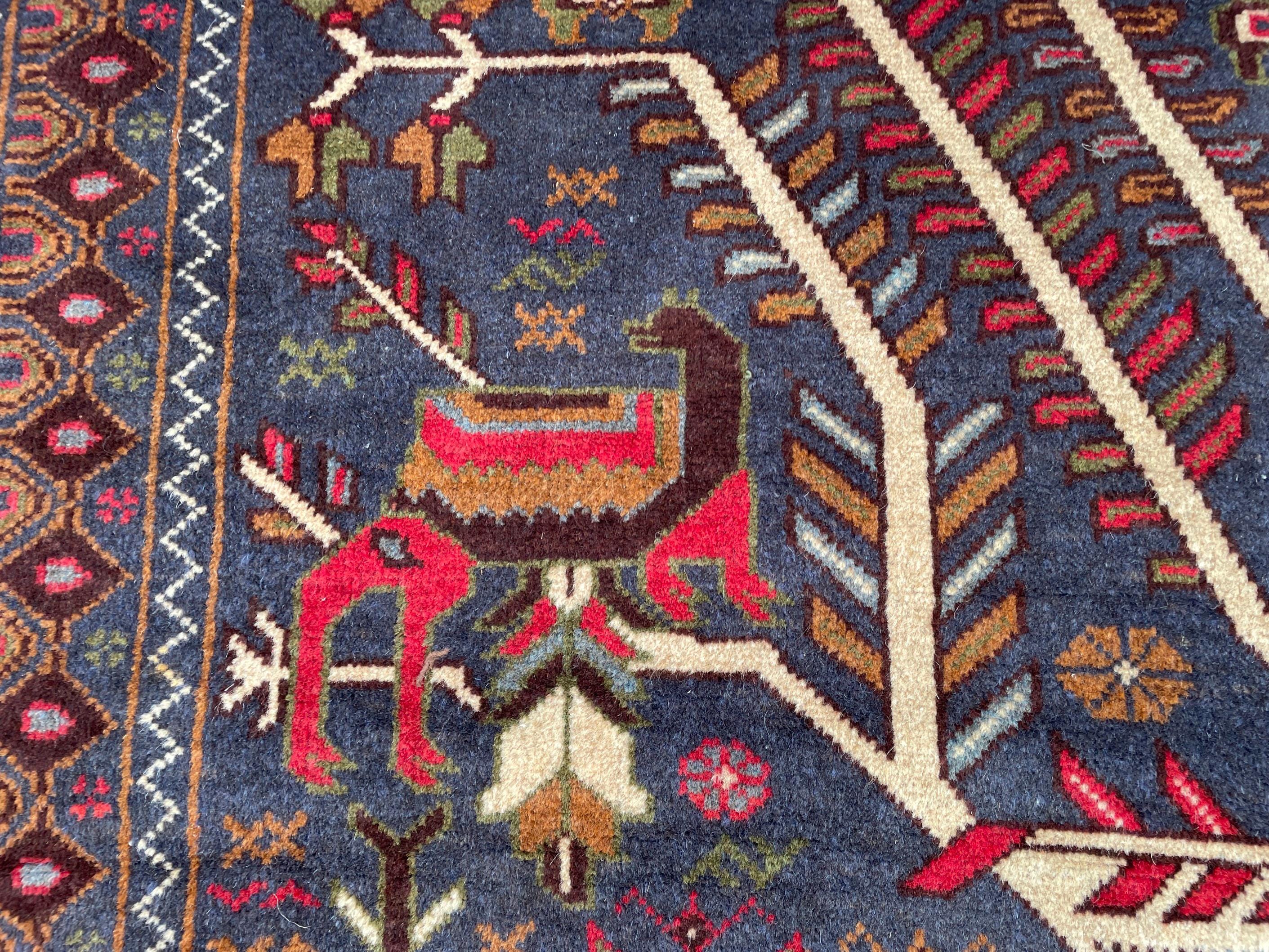 3.7x6.5 ft Tree of Life Handmade Afghan Wool Area Rug, Boho Bedroom Decor