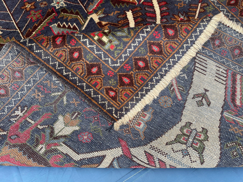 3.7x6.5 ft Tree of Life Handmade Afghan Wool Area Rug, Boho Bedroom Decor