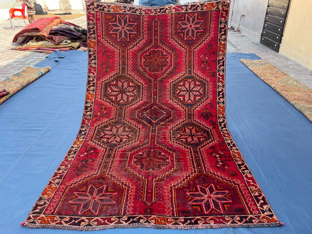 4.5x7 Ft Vintage Living Room Rug, Afghan Handwoven Tribal Wool Carpet Antique Decor
