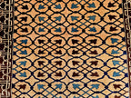 Antique Geometric Rug 4.9x6.6 Ft, Gold Field Black Border Carpet, Vintage Fringed Area Rug