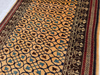 Antique Geometric Rug 4.9x6.6 Ft, Gold Field Black Border Carpet, Vintage Fringed Area Rug