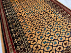 Antique Geometric Rug 4.9x6.6 Ft, Gold Field Black Border Carpet, Vintage Fringed Area Rug