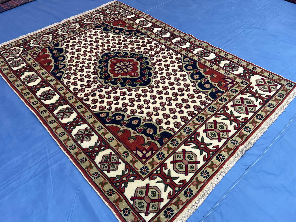 4x6 Medallion Design Handmade Afghan Vintage Wool Area Rug, Carpet for Bedroom