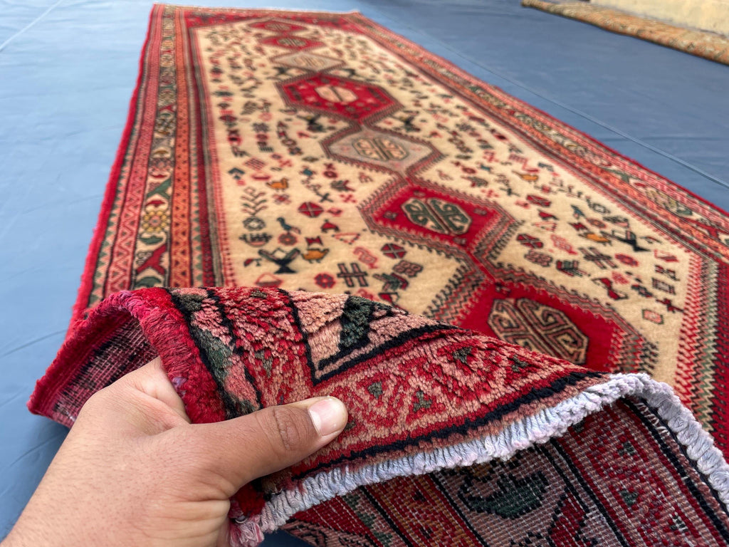 Antique 3.1x9.5 ft Handwoven Hallway Runner Rug, Boho Home Decor