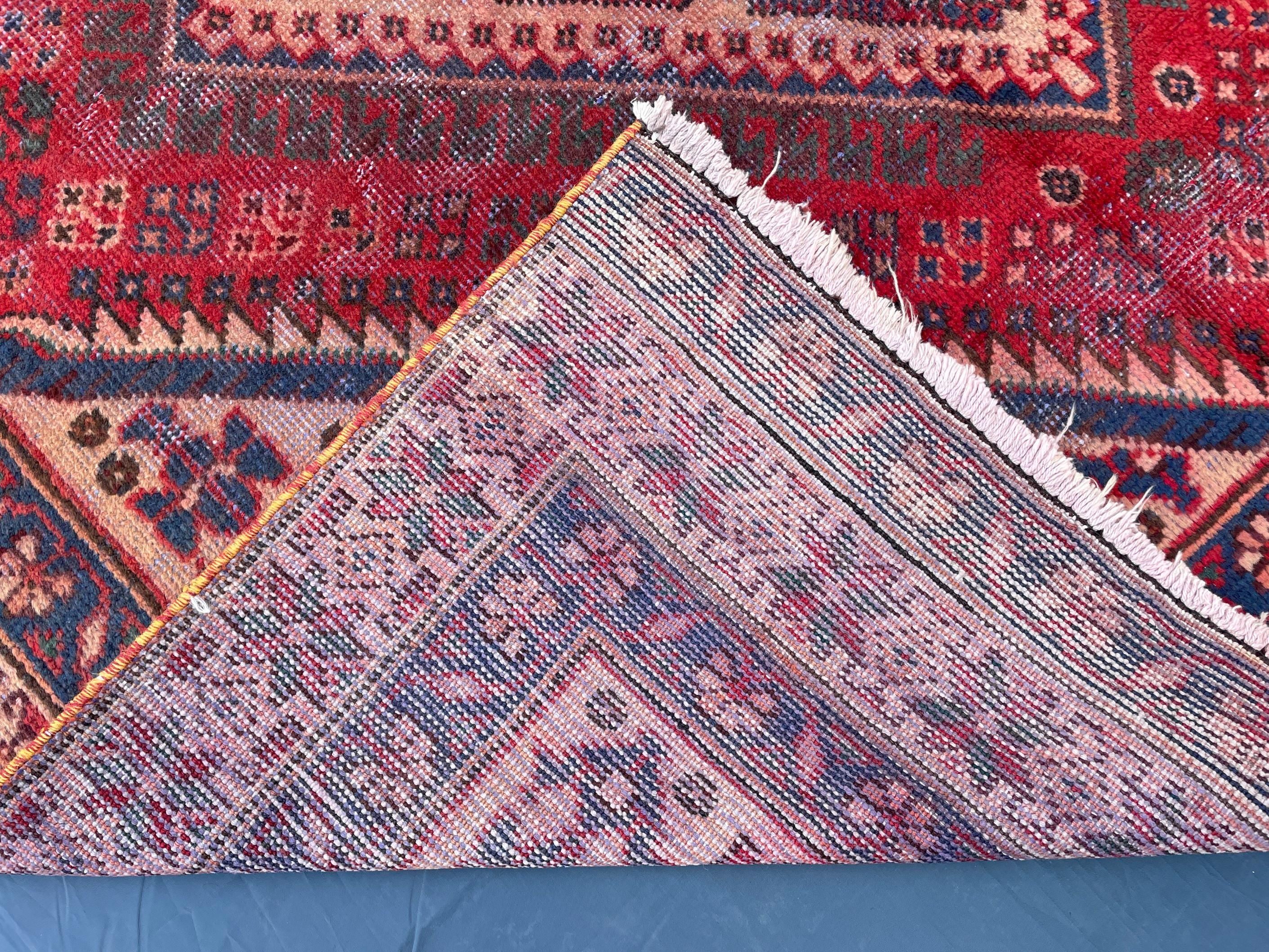 Vintage 4'8x9'6 ft Afghan Tribal Rug – Red & Indigo Geometric Design – Handwoven Antique Wool Carpet