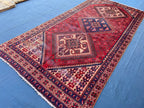Vintage 4'8x9'6 ft Afghan Tribal Rug – Red & Indigo Geometric Design – Handwoven Antique Wool Carpet