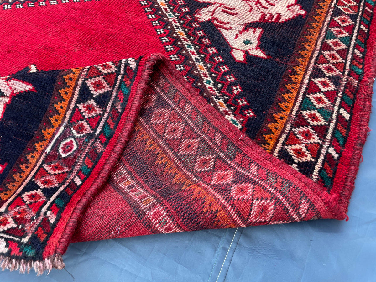 3.6x4.10 1950s Vintage Handmade Herati Rug for Bedroom or Entryway, Rustic Home Decor
