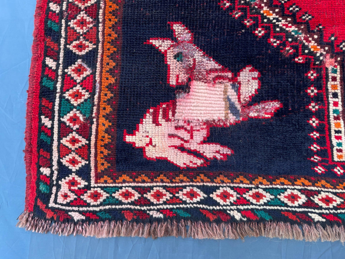 3.6x4.10 1950s Vintage Handmade Herati Rug for Bedroom or Entryway, Rustic Home Decor