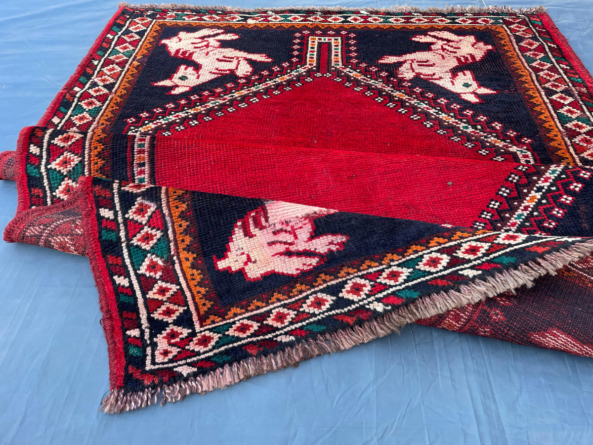 3.6x4.10 1950s Vintage Handmade Herati Rug for Bedroom or Entryway, Rustic Home Decor
