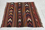 Antique Kilim Rug 5x6 Ft, Handwoven Wool Flatweave, Geometric Tribal Area Rug