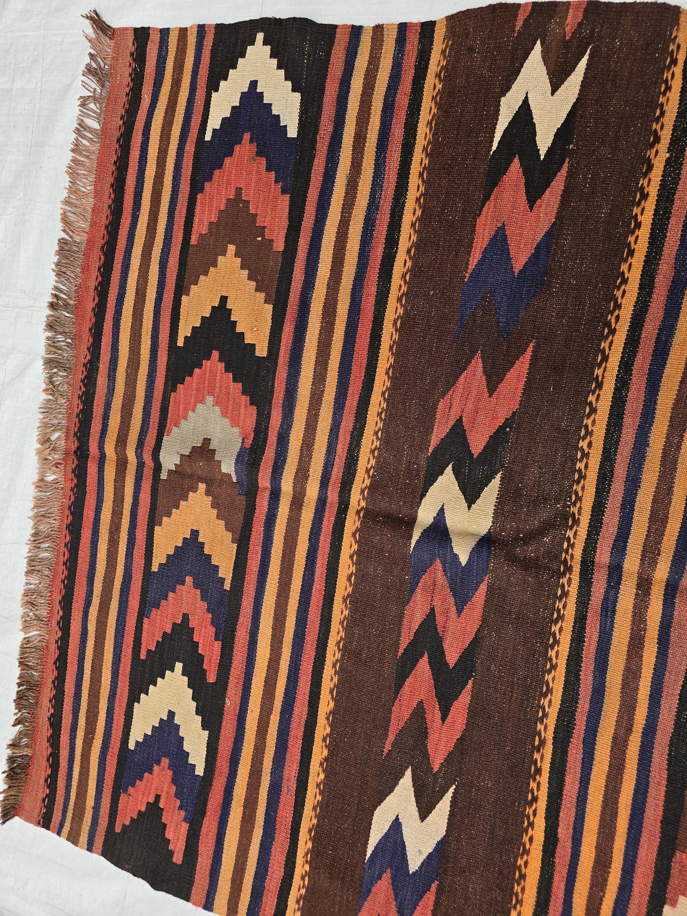 Antique Kilim Rug 5x6 Ft, Handwoven Wool Flatweave, Geometric Tribal Area Rug