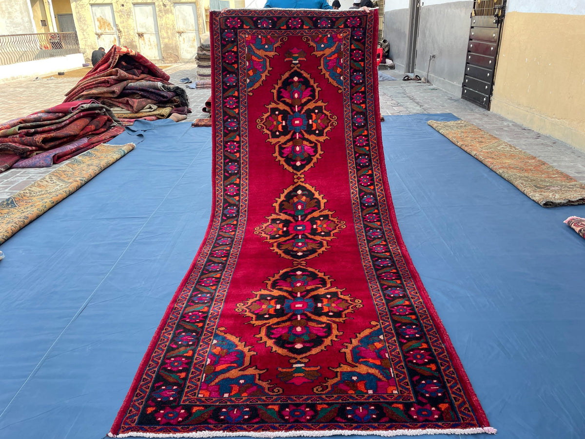 4x10 Large Hallway Runner Rug, Handwoven Vintage Afghan Wool Area Rug Boho Home Decor