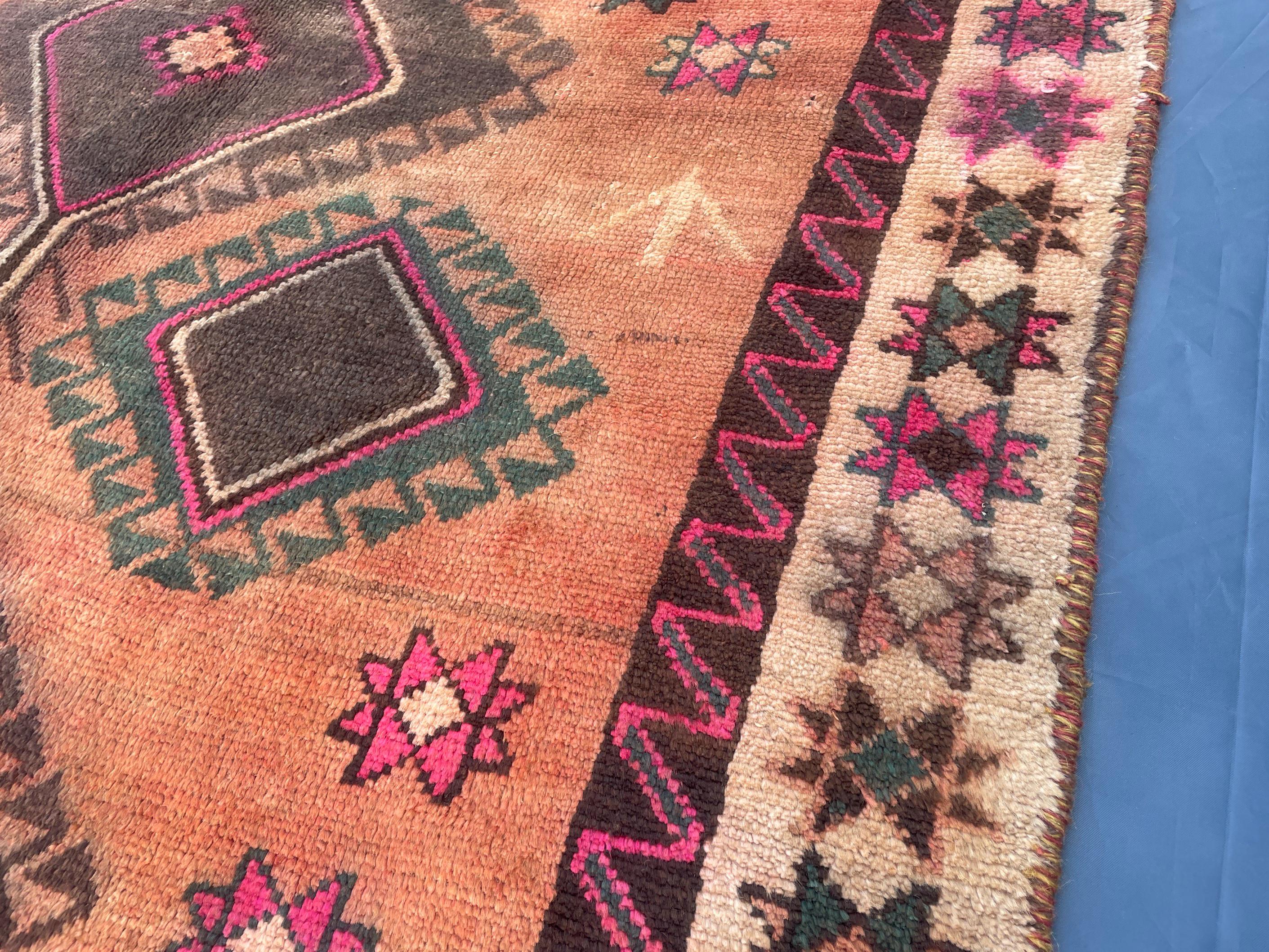 Warm Terracotta 1940s Antique 5x9 Handwoven Wool Rug, Vintage Bohemian Area Rug
