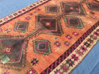 Warm Terracotta 1940s Antique 5x9 Handwoven Wool Rug, Vintage Bohemian Area Rug