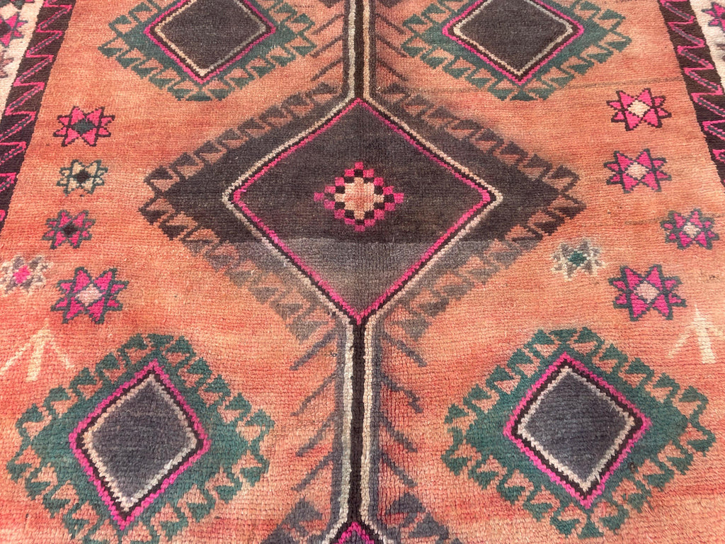 Warm Terracotta 1940s Antique 5x9 Handwoven Wool Rug, Vintage Bohemian Area Rug