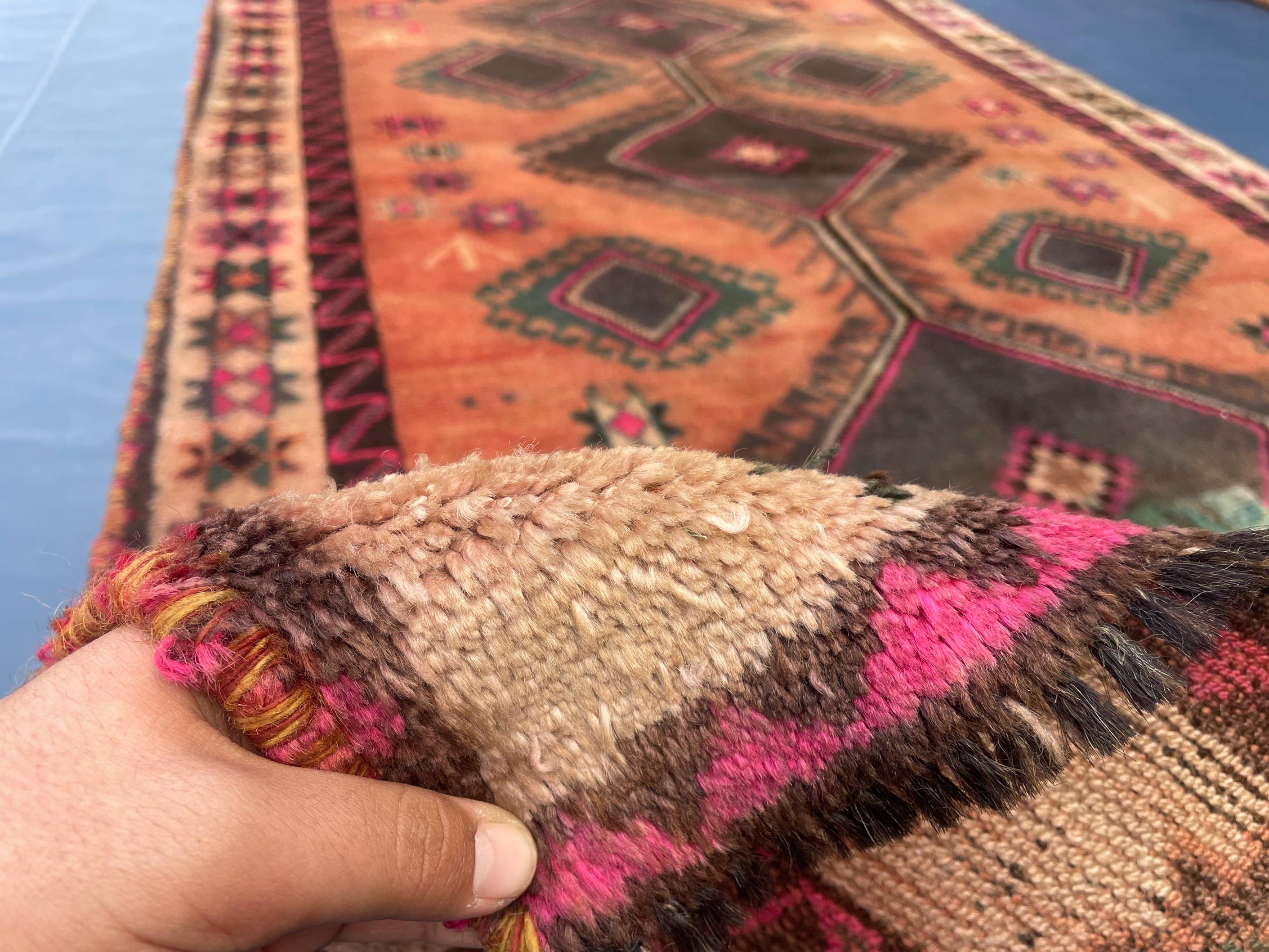 Warm Terracotta 1940s Antique 5x9 Handwoven Wool Rug, Vintage Bohemian Area Rug