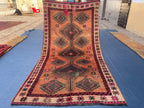 Warm Terracotta 1940s Antique 5x9 Handwoven Wool Rug, Vintage Bohemian Area Rug