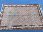 4x6 Vintage Tribal Wool Rug – Beige & Brown Geometric Diamond Pattern – Handmade Bohemian Area Rug