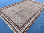4x6 Vintage Tribal Wool Rug – Beige & Brown Geometric Diamond Pattern – Handmade Bohemian Area Rug
