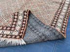 4x6 Vintage Tribal Wool Rug – Beige & Brown Geometric Diamond Pattern – Handmade Bohemian Area Rug