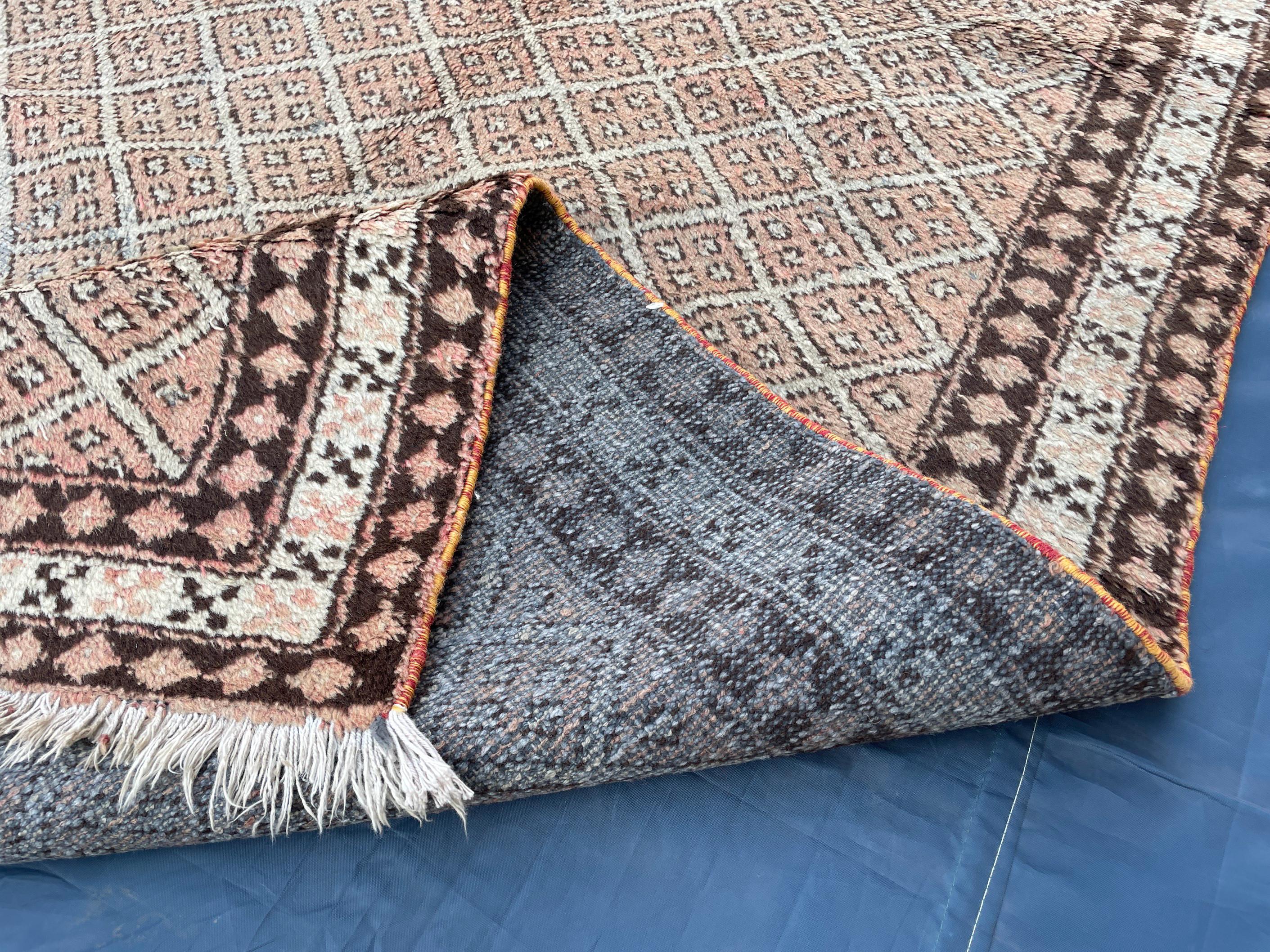 4x6 Vintage Tribal Wool Rug – Beige & Brown Geometric Diamond Pattern – Handmade Bohemian Area Rug