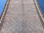 4x6 Vintage Tribal Wool Rug – Beige & Brown Geometric Diamond Pattern – Handmade Bohemian Area Rug
