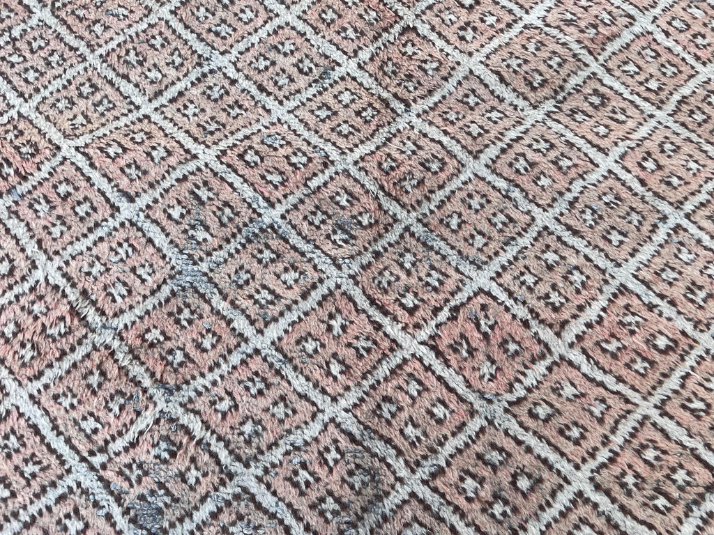 4x6 Vintage Tribal Wool Rug – Beige & Brown Geometric Diamond Pattern – Handmade Bohemian Area Rug