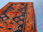 Black & Rust Hallway Rug 3'10x8'6 Vintage Afghan Runner Rug – 1940s Antique, Handmade Wool Carpet