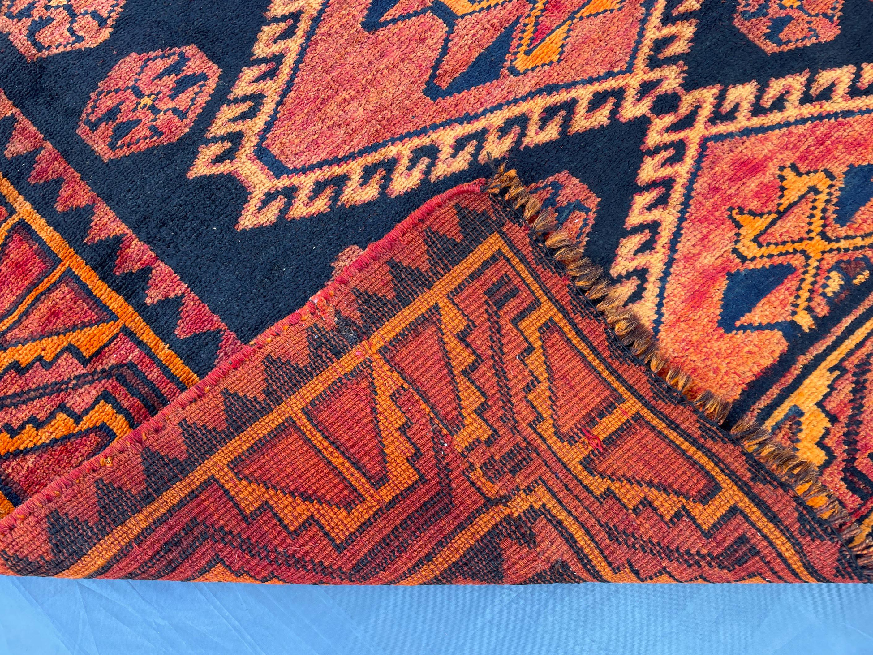 Black & Rust Hallway Rug 3'10x8'6 Vintage Afghan Runner Rug – 1940s Antique, Handmade Wool Carpet