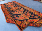 Black & Rust Hallway Rug 3'10x8'6 Vintage Afghan Runner Rug – 1940s Antique, Handmade Wool Carpet