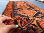 Black & Rust Hallway Rug 3'10x8'6 Vintage Afghan Runner Rug – 1940s Antique, Handmade Wool Carpet