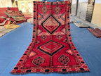 4'4x9 ft Vintage Tribal Runner Rug – Afghan Handmade Wool Geometric Rustic Hallway Carpet