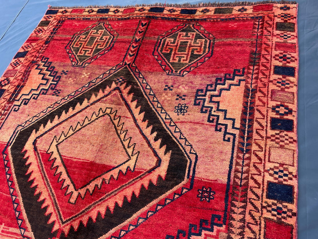 4'4x9 ft Vintage Tribal Runner Rug – Afghan Handmade Wool Geometric Rustic Hallway Carpet