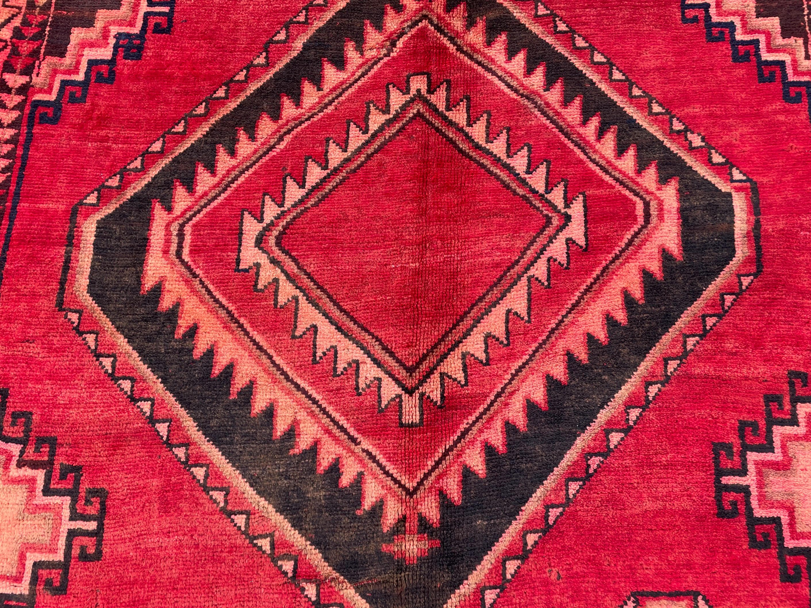 4'4x9 ft Vintage Tribal Runner Rug – Afghan Handmade Wool Geometric Rustic Hallway Carpet